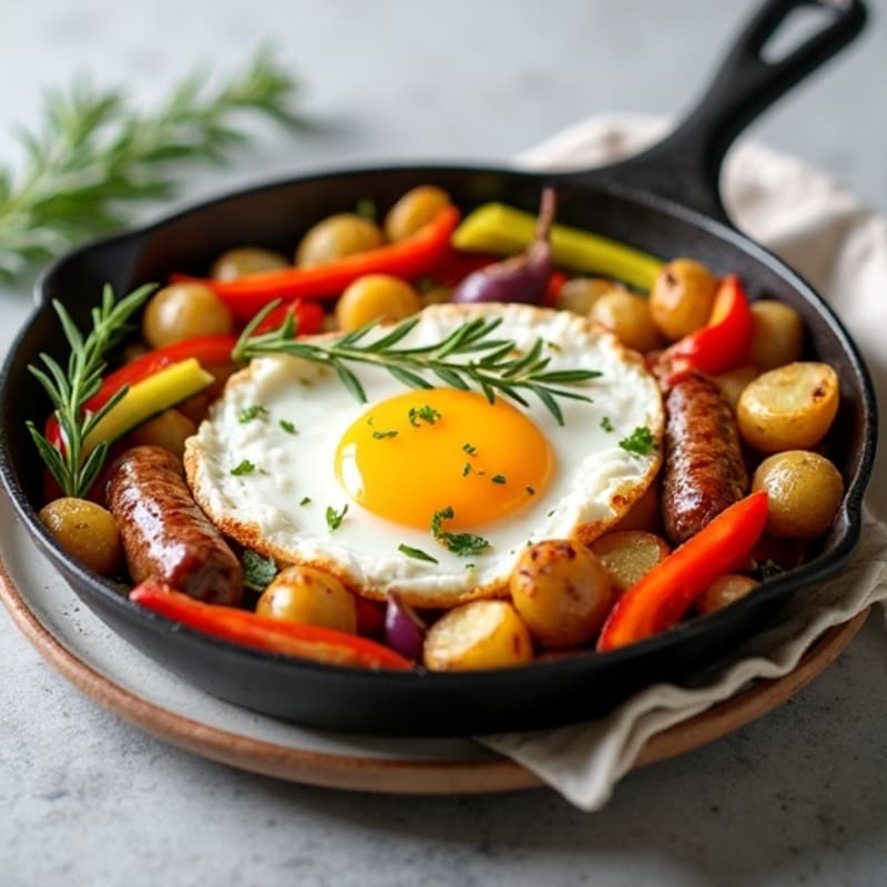 Crispy Potato and Egg Skillet with Lean Turkey Sausage and Roasted Vegetables