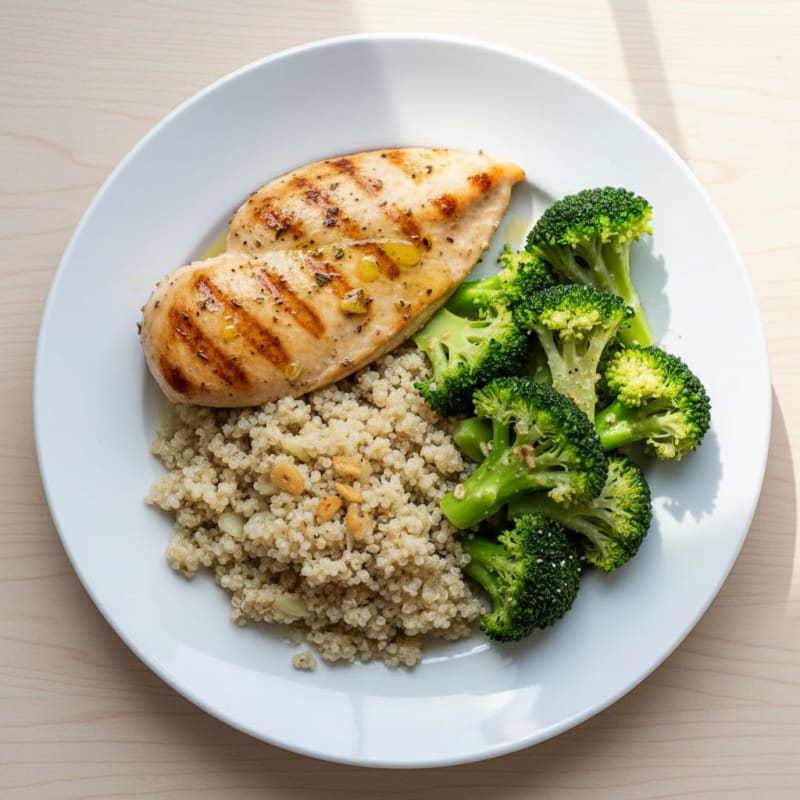 Grilled Chicken Breast with Steamed Broccoli and Quinoa