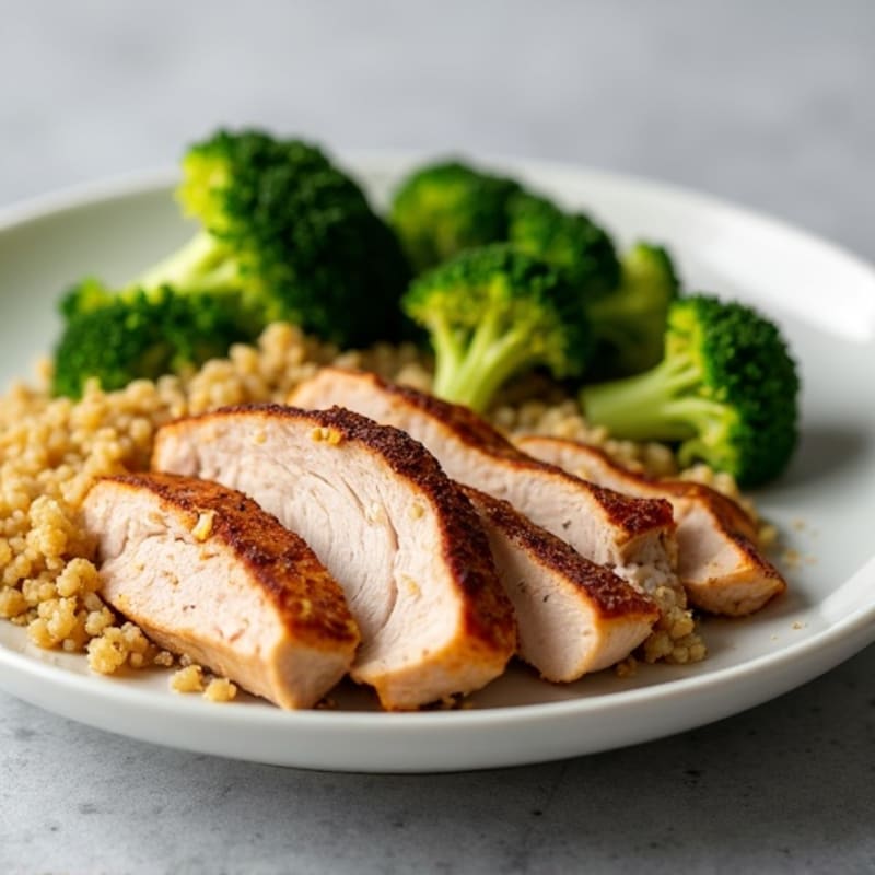Seared Turkey Breast with Roasted Broccoli and Quinoa