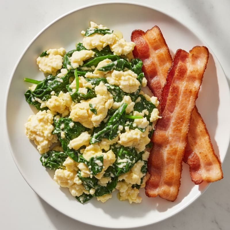 Cottage Cheese Scramble with Spinach and Turkey Bacon