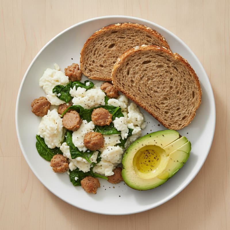 Egg White Scramble with Turkey Sausage and Spinach