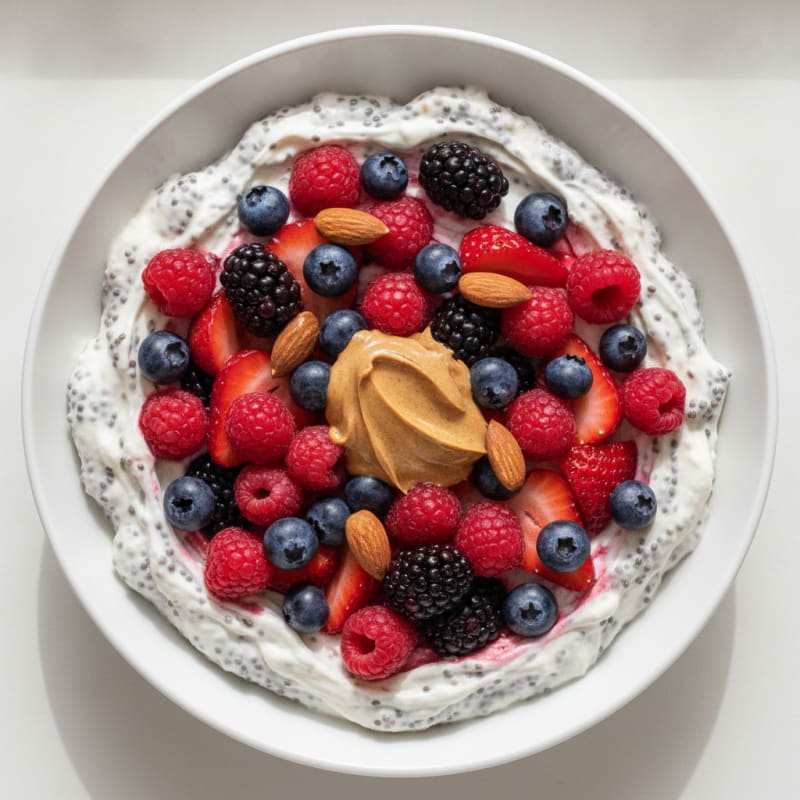 Greek Yogurt Protein Pudding with Mixed Berries