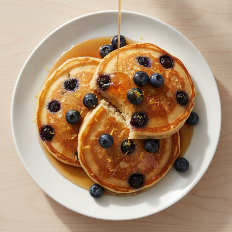 Blueberry Ricotta Pancakes with Maple Syrup