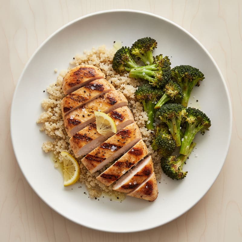 Grilled Chicken Breast with Quinoa and Roasted Broccoli