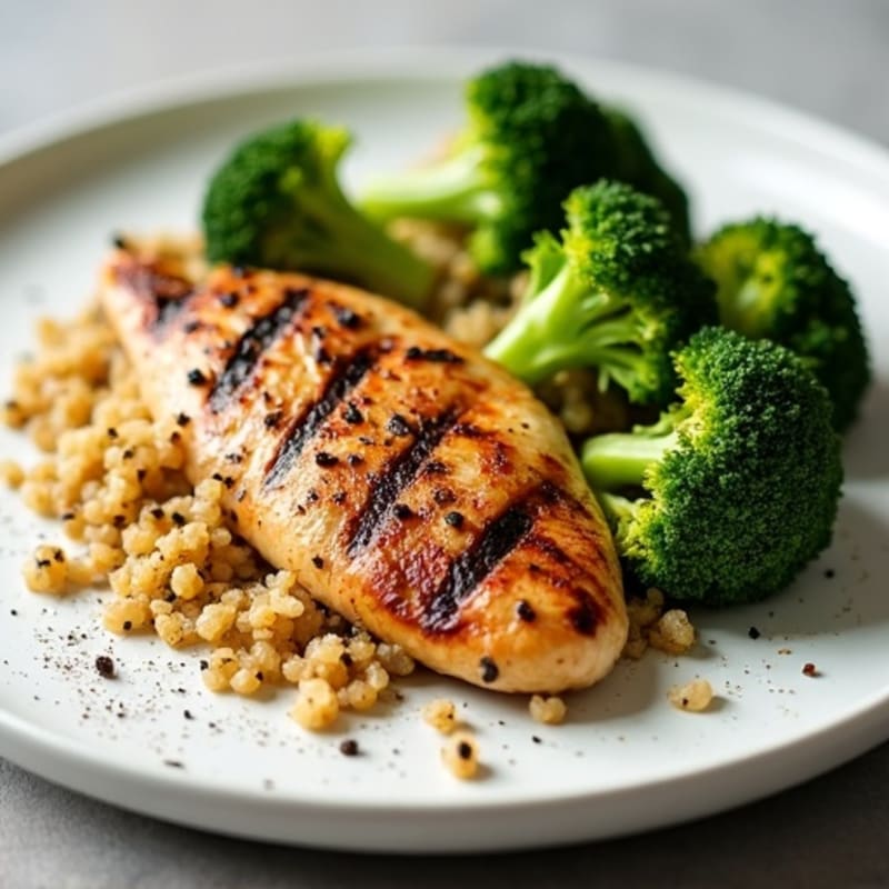 Grilled Chicken Breast with Quinoa and Roasted Broccoli