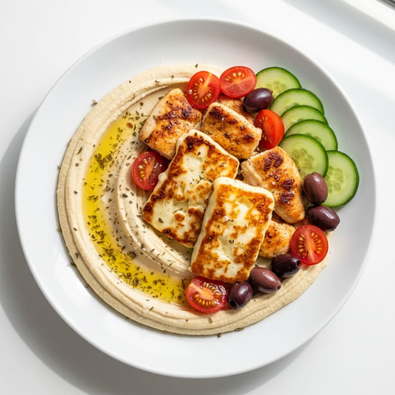 Mediterranean Hummus Platter with Grilled Halloumi