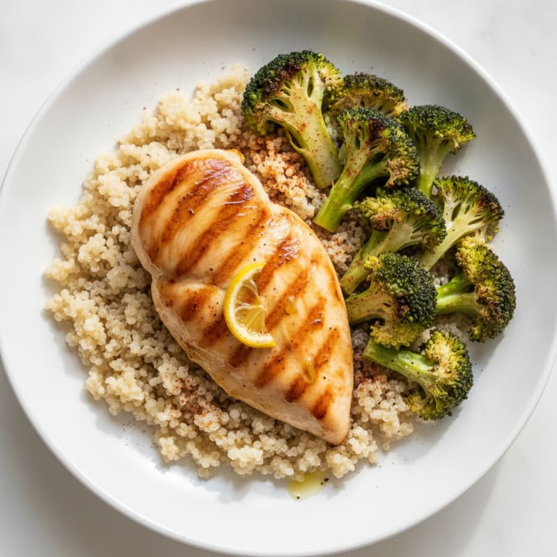 Grilled Chicken Breast with Quinoa and Roasted Broccoli