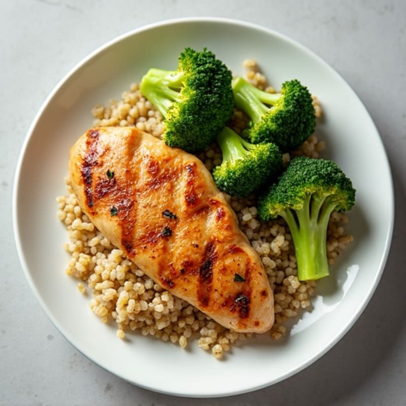 Grilled Chicken Breast with Roasted Broccoli and Quinoa