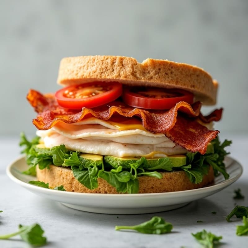 Crispy Turkey Bacon and Avocado Sandwich with Fresh Greens