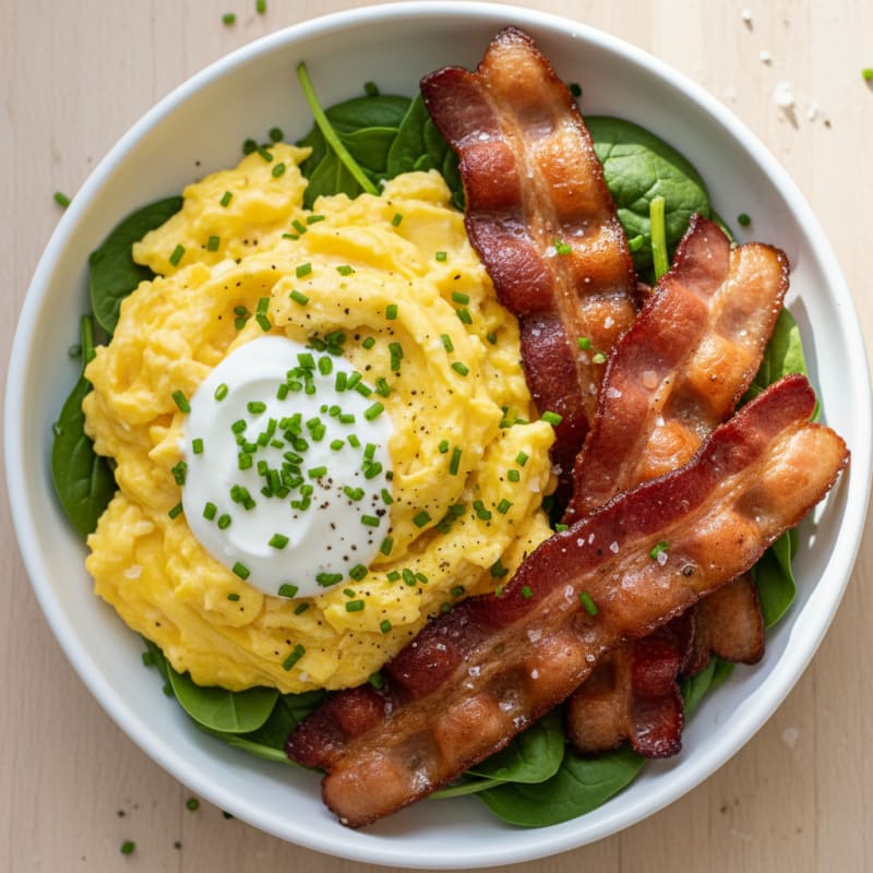 Creamy Scrambled Eggs with Crispy Bacon