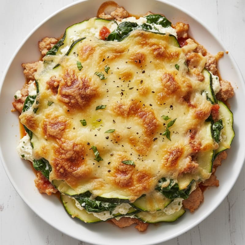 Zucchini Turkey and Spinach Bake