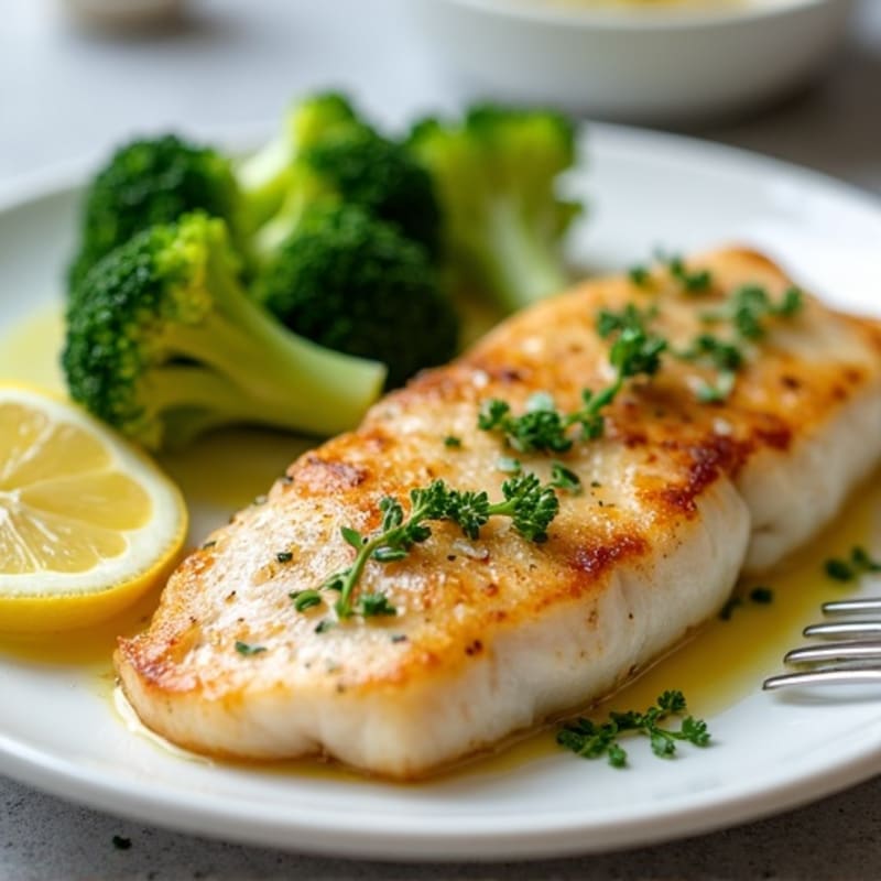 Lemon Garlic Seared Tilapia with Steamed Broccoli