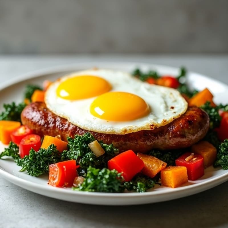 Crispy Sweet Potato and Kale Hash with Sunny-Side Up Eggs