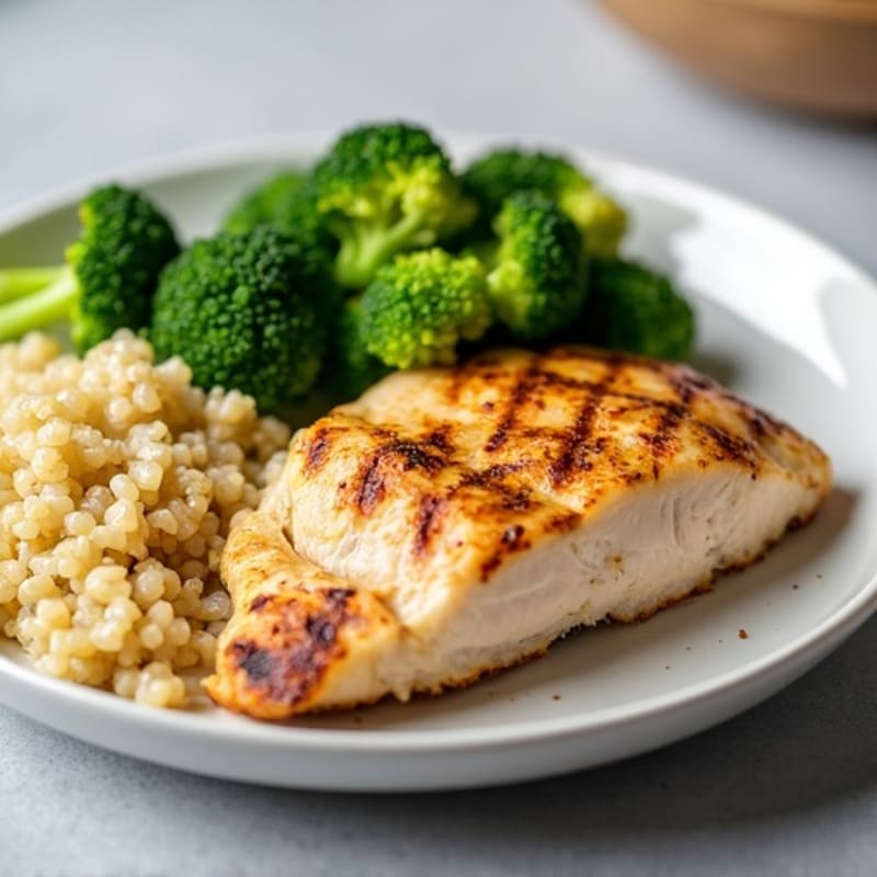 Grilled Chicken Breast with Quinoa and Steamed Broccoli