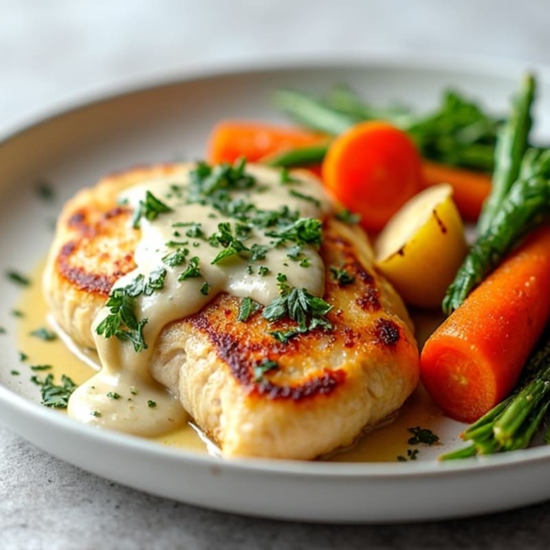 Creamy Herb Chicken with Roasted Root Vegetables