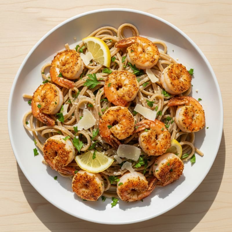 Seared Shrimp with Garlic Herb Pasta