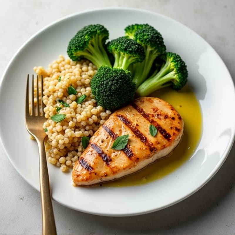 Grilled Chicken Breast with Quinoa and Roasted Broccoli
