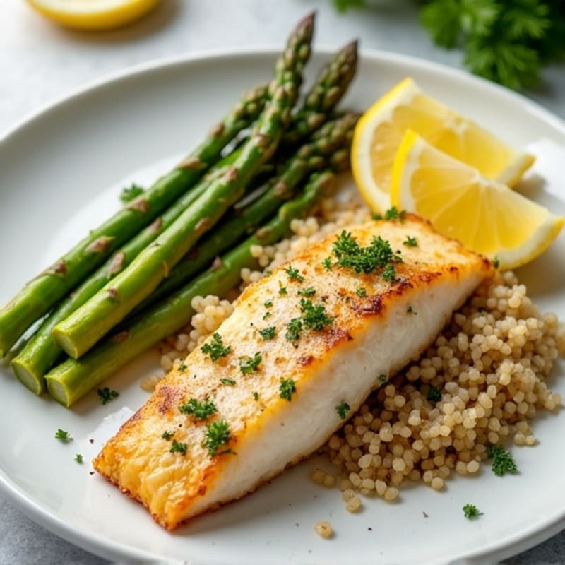 Lemon-Herb Baked Tilapia with Roasted Asparagus and Quinoa