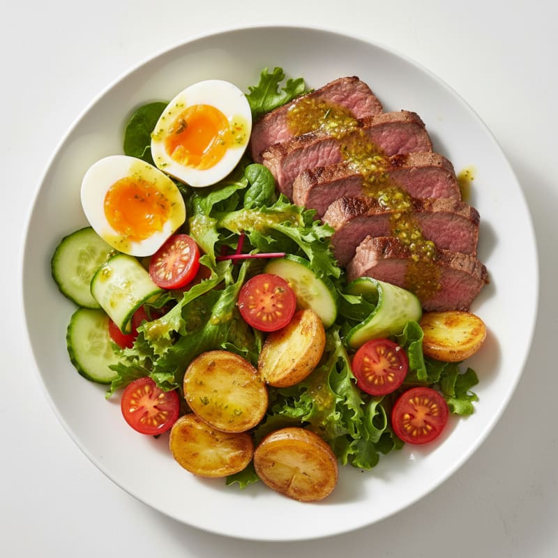 Grilled Beef Salad with Cherry Tomatoes and Cucumber