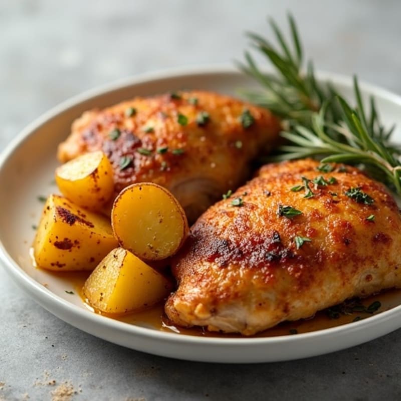 Crispy Roasted Chicken Thighs with Herb Roasted Potatoes