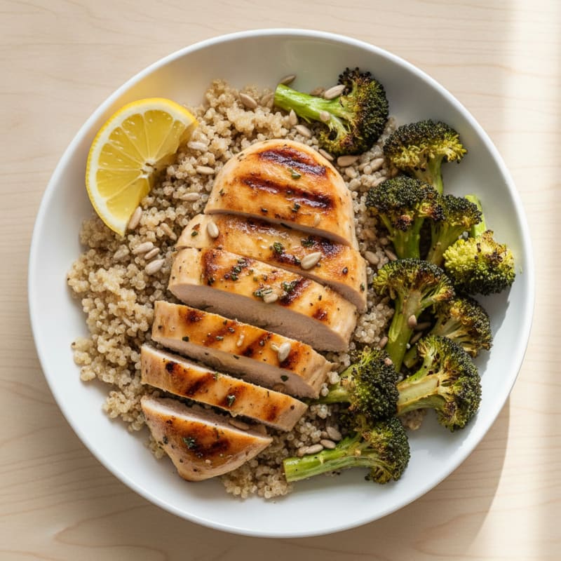 Grilled Chicken and Quinoa Power Bowl with Roasted Broccoli