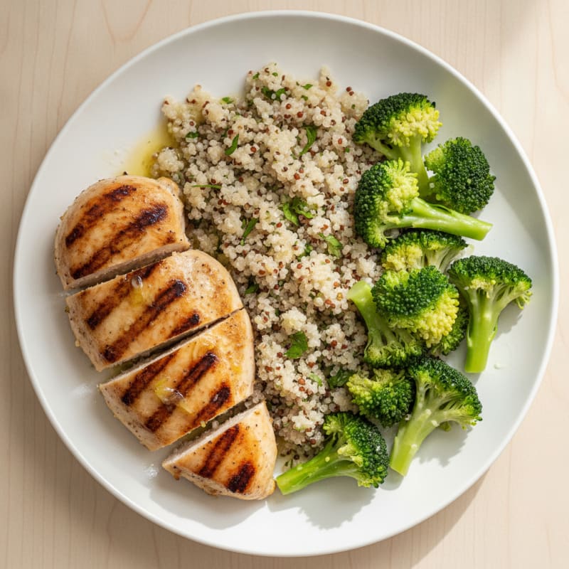 Grilled Chicken Breast with Quinoa and Steamed Broccoli