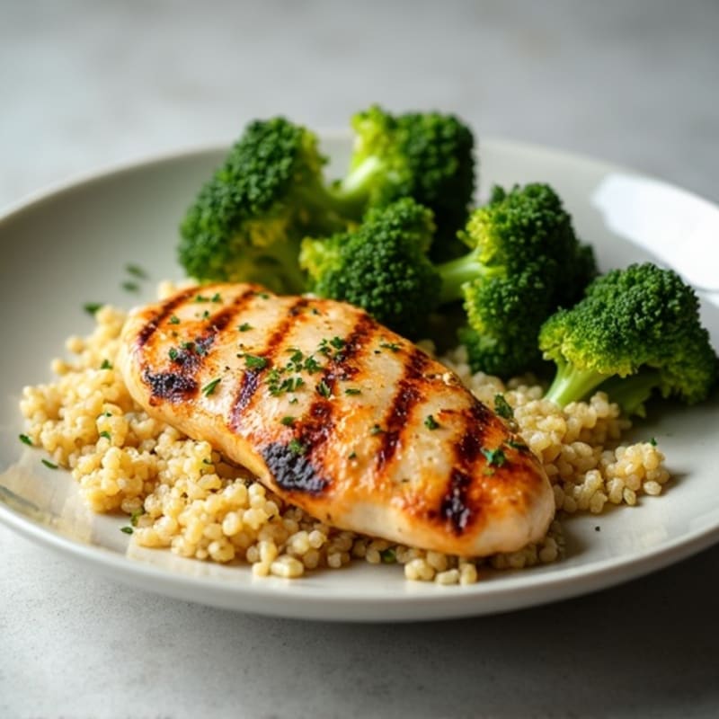 Grilled Chicken Breast with Quinoa and Roasted Broccoli