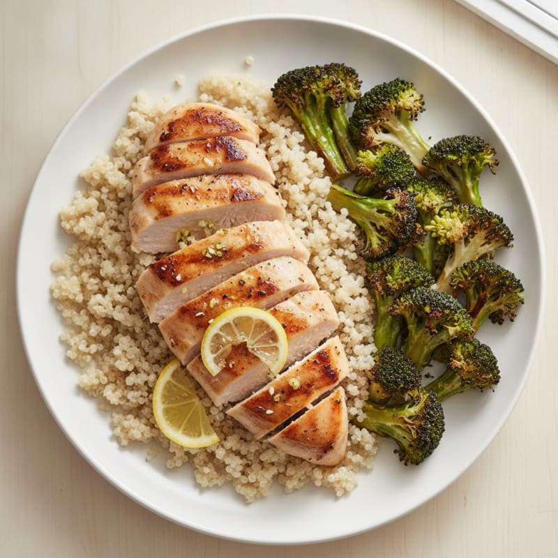 Grilled Chicken Breast with Roasted Broccoli and Quinoa