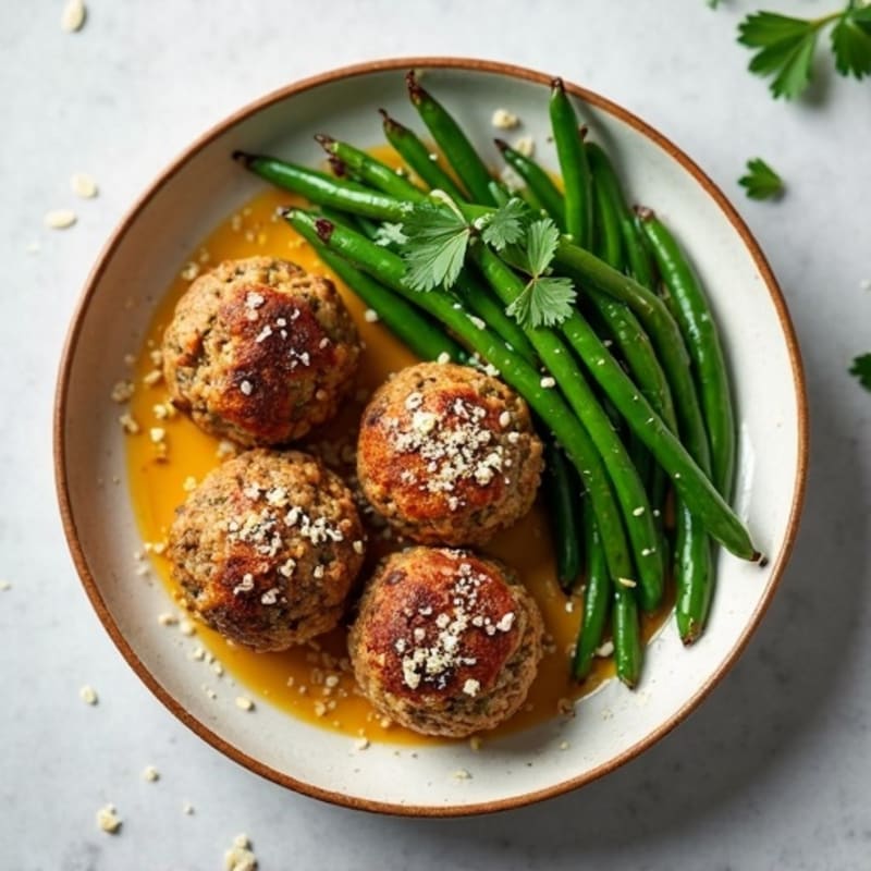 Hearty Baked Lentil Meatballs with Roasted Green Beans