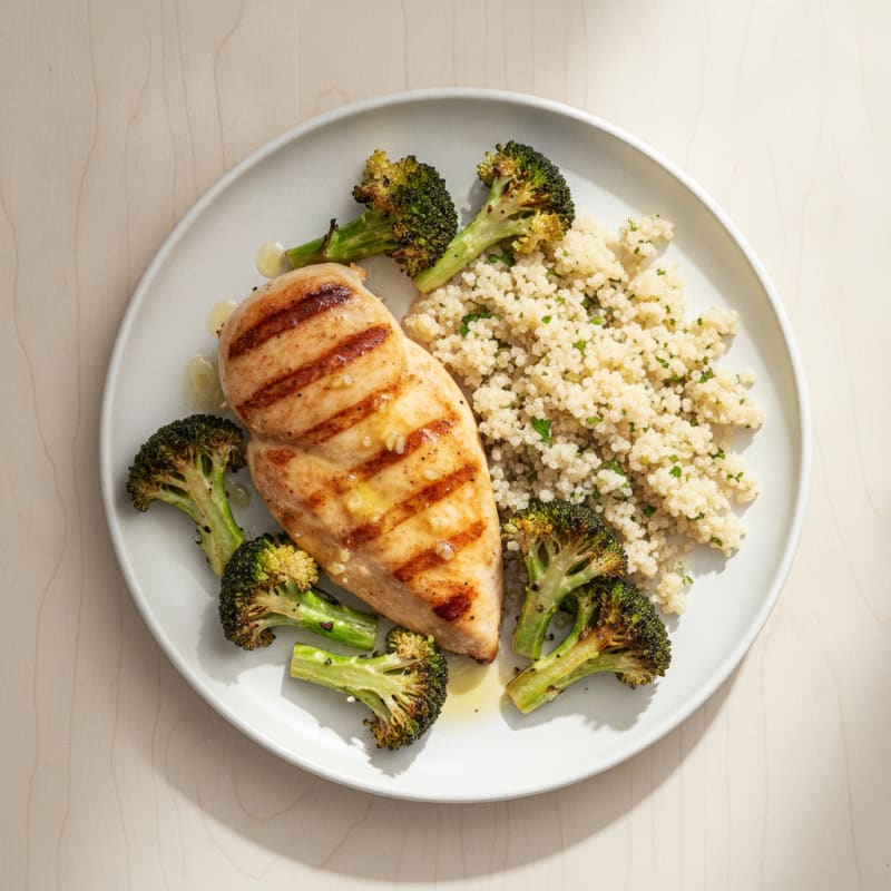 Grilled Chicken Breast with Quinoa and Roasted Broccoli