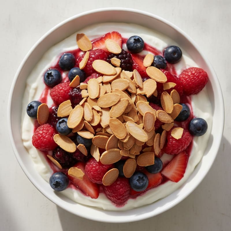 Greek Yogurt Protein Parfait with Mixed Berries and Almonds