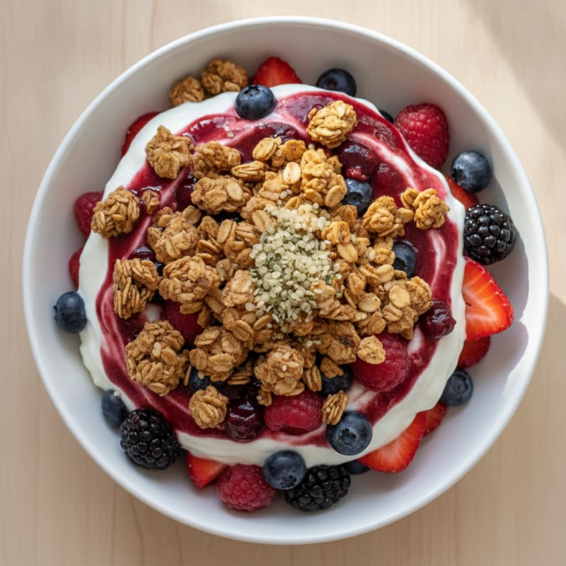 Creamy Greek Yogurt Parfait with Mixed Berries and Protein Granola