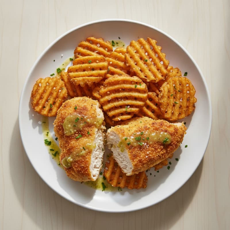 Air-Fried Pickle-Brined Chicken with Crispy Waffle Fries