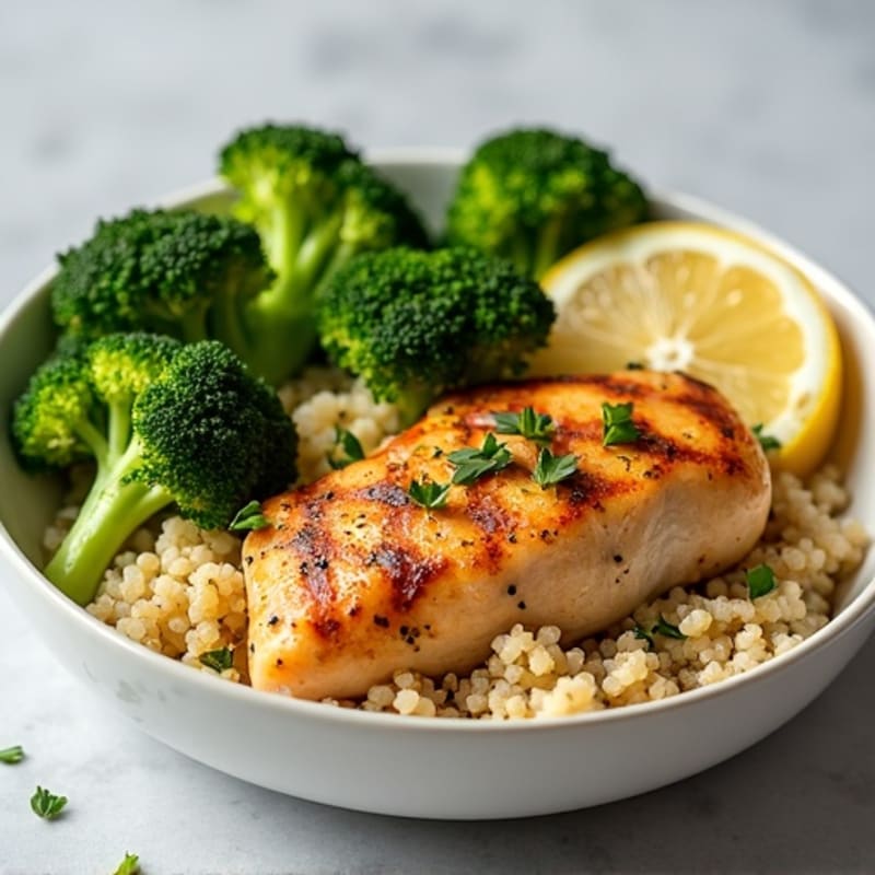 Grilled Chicken Breast with Quinoa and Steamed Broccoli