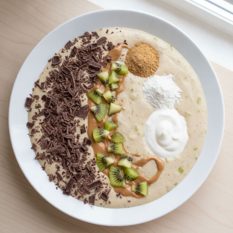 Peanut Butter Protein Smoothie with Dark Chocolate and Kiwi