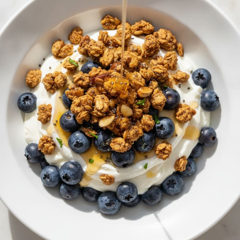 Creamy Greek Yogurt Parfait with Berries and Almond Butter Granola