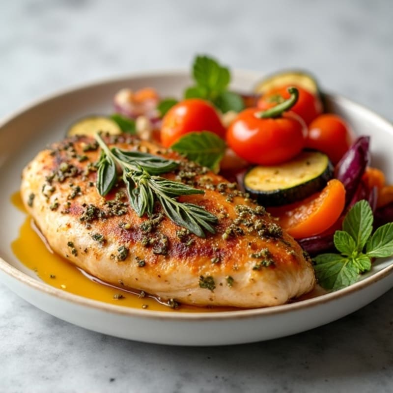 Herb-Crusted Pan Seared Chicken with Roasted Vegetables
