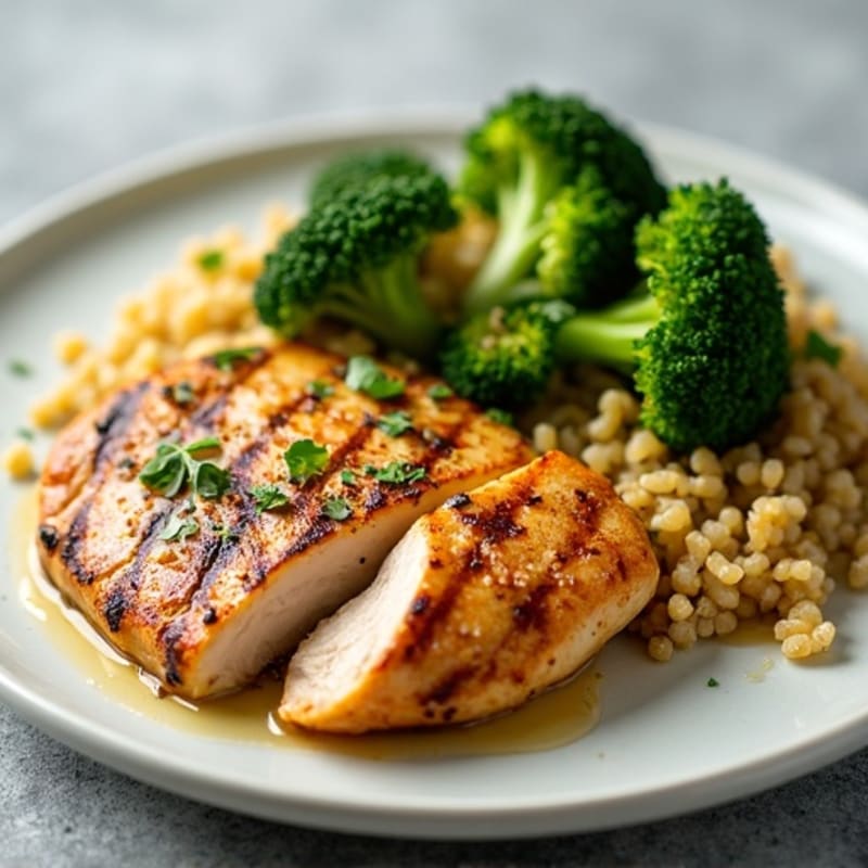 Grilled Chicken Breast with Quinoa and Roasted Broccoli