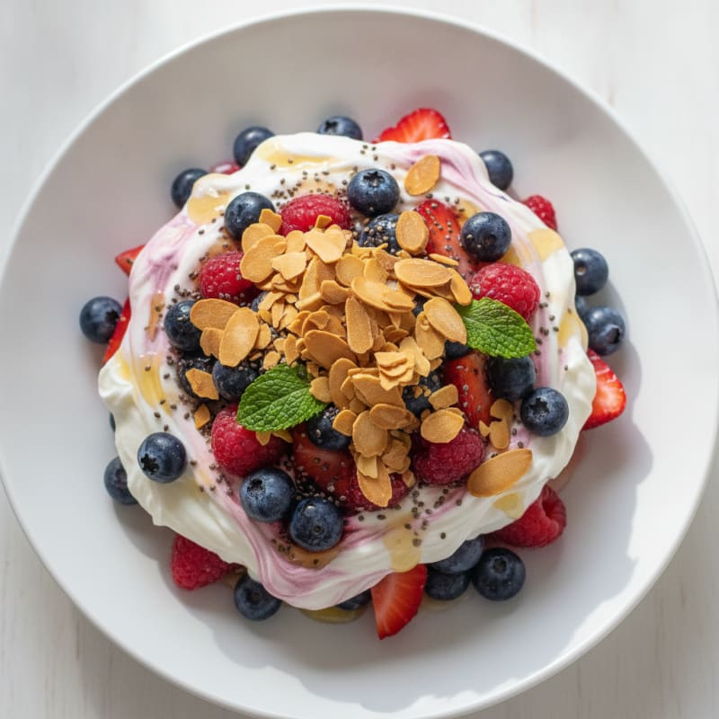 Greek Yogurt Protein Parfait with Mixed Berries and Almonds