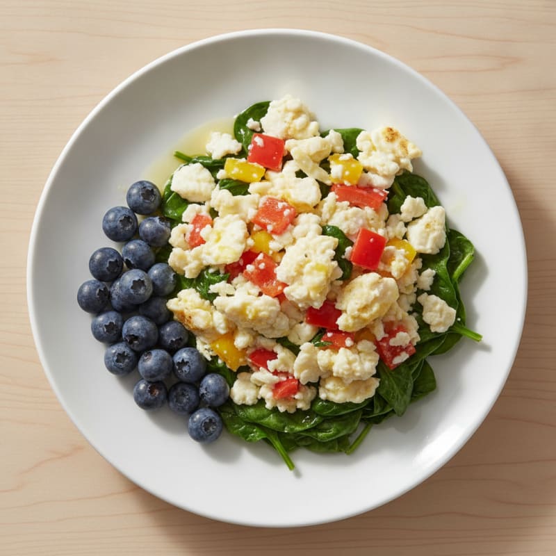 Egg White Vegetable Scramble with Sautéed Spinach