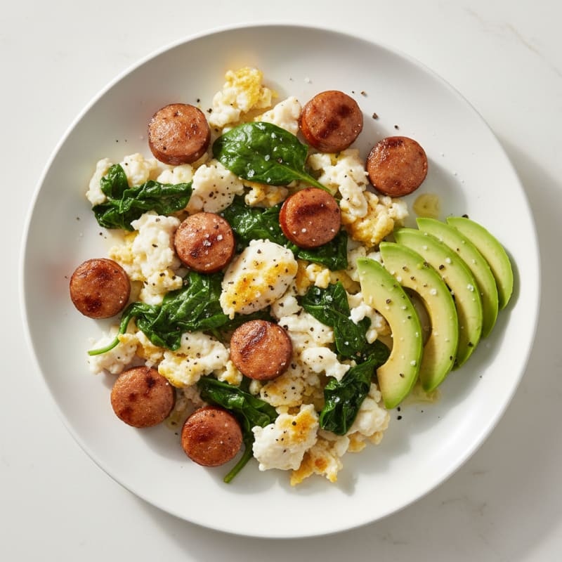 Egg White Scramble with Turkey Sausage and Spinach