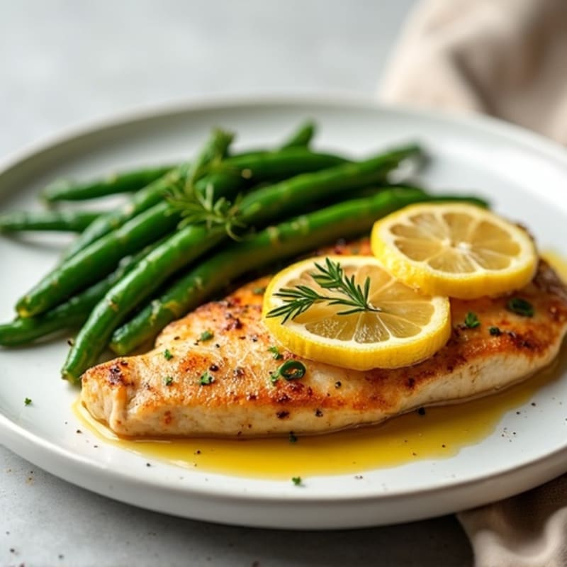 Lemon Garlic Pan-Seared Chicken with Roasted Green Beans