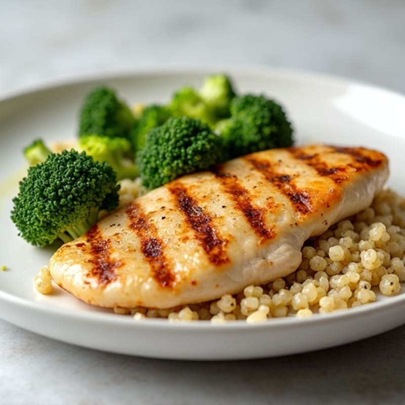 Grilled Chicken Breast with Quinoa and Roasted Broccoli