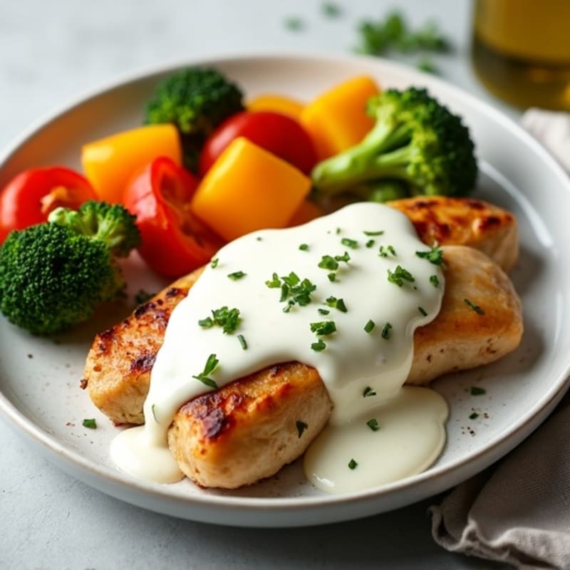 Creamy Cottage Cheese Chicken with Roasted Vegetables
