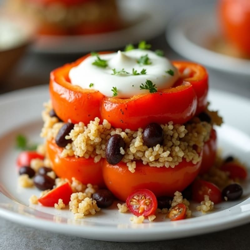 Fire-Roasted Quinoa and Black Bean Stuffed Bell Peppers