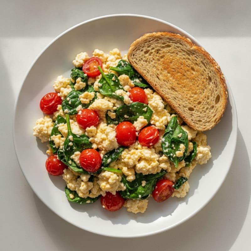 Cottage Cheese Scramble with Spinach and Cherry Tomatoes