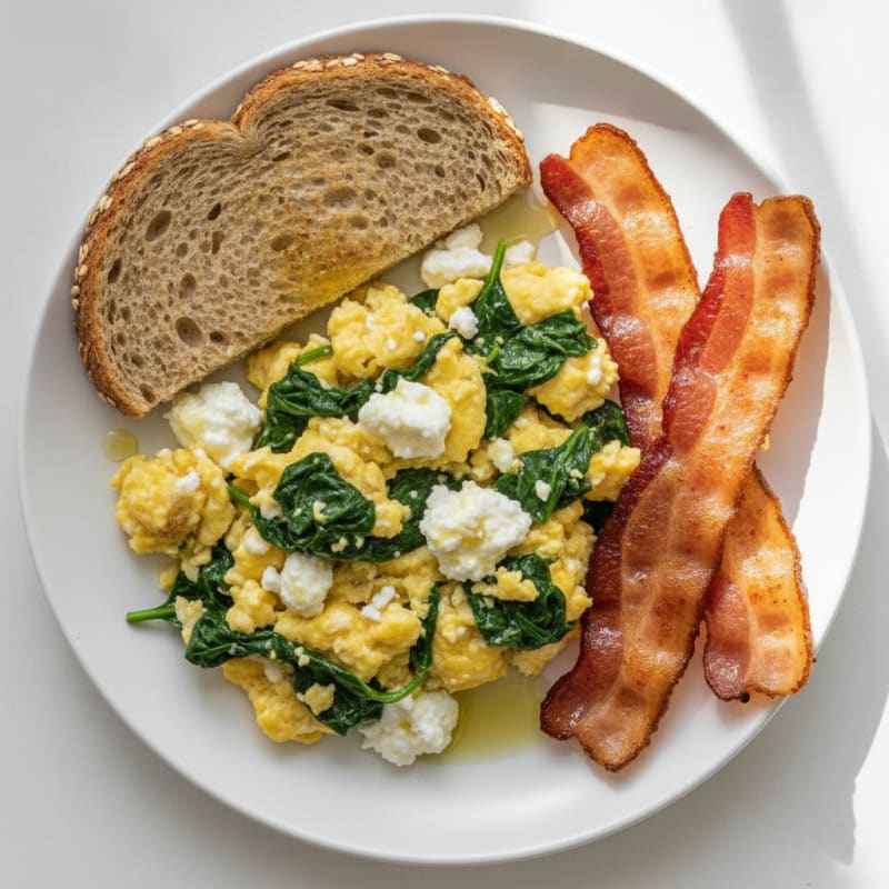 Cottage Cheese Scramble with Spinach and Turkey Bacon