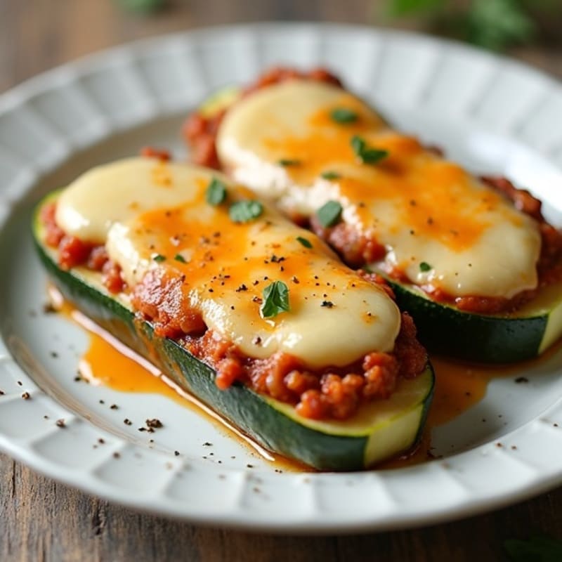 Lean Meat Lovers Baked Zucchini Boats with Crispy Cheesy Topping