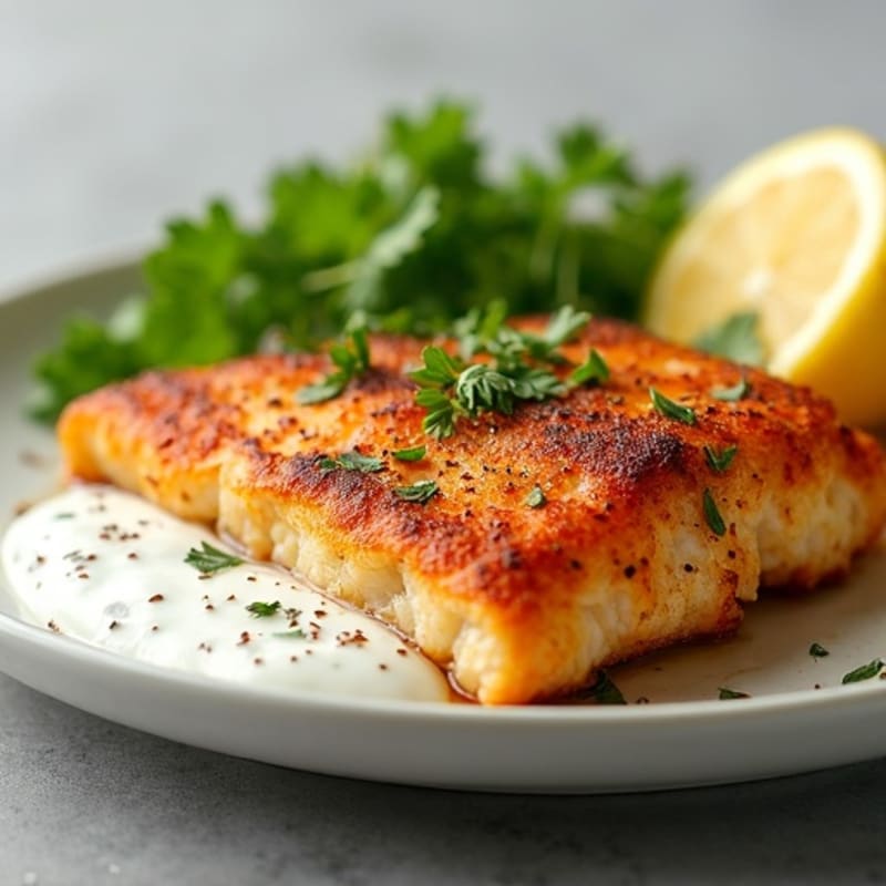 Crispy Blackened Catfish with Lemon Herb Sauce