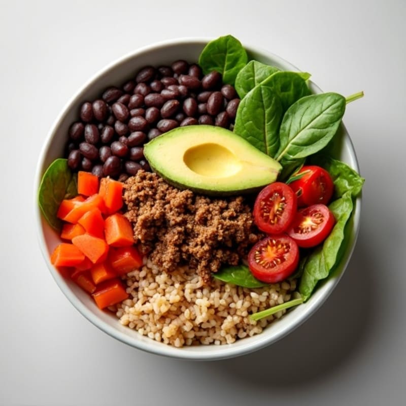 Seasoned Ground Beef Burrito Bowl with Black Beans